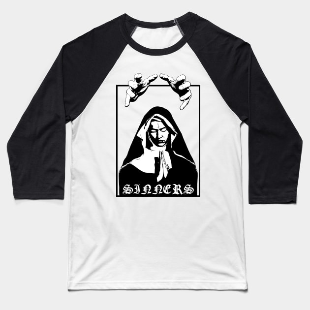 Sinners - Black Metal Design - White Baseball T-Shirt by Vortexspace